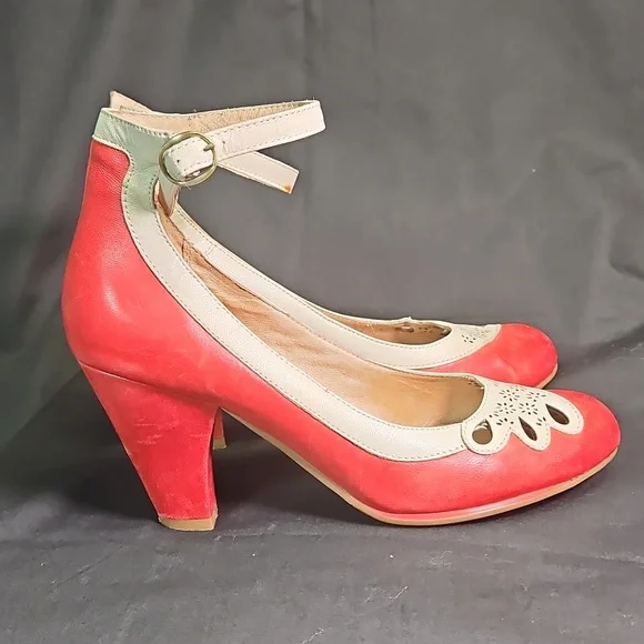 Stylish Red and Cream Ankle Strap Women's Shoes by Miz Mooz - Picture 6 of 10